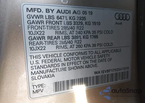 2019 Audi Q8 55 Premium from USA, damaged, VIN WA1EVBF17KD041315